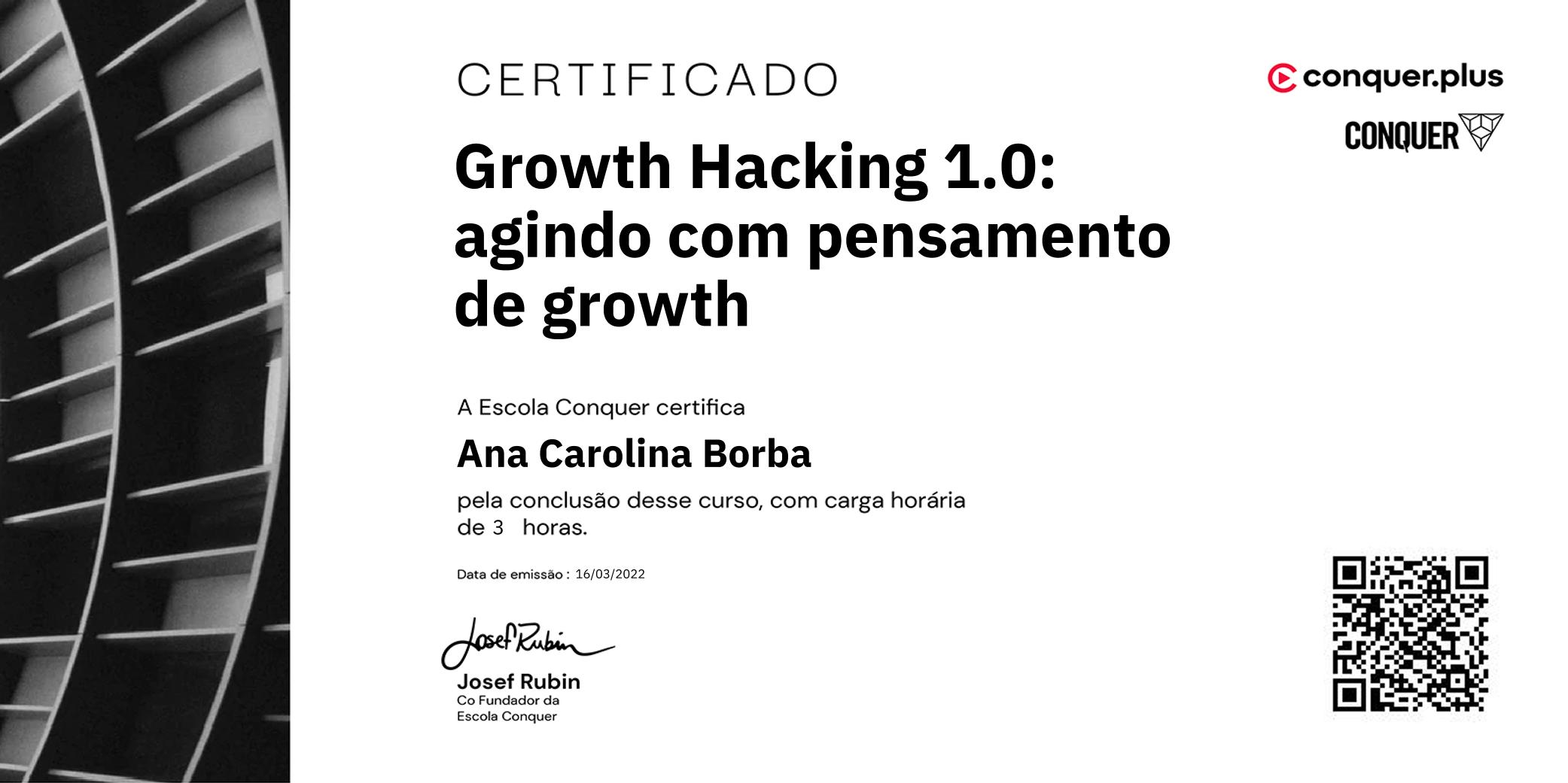 Certificado de Growth Hacking 1.0: agindo com pensamento de growth